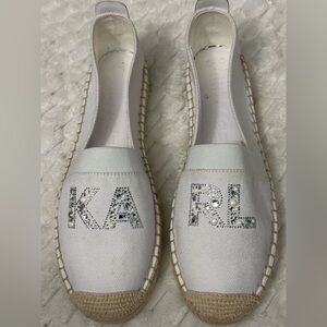 Karl Lagerfeld Paris Manika Espadrille White Rhinestone Logo Size 11M